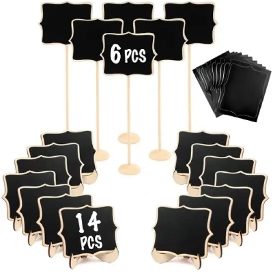 LotFancy 20 Pack Wood Mini Chalkboard Signs, Food Labels for Party Buffet, Black image {1}