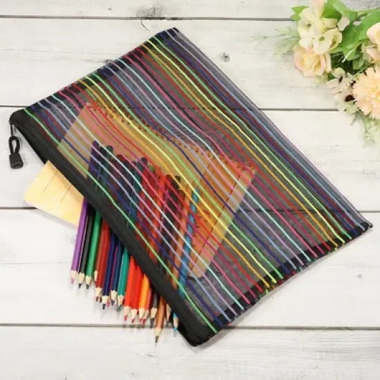 Unique Bargains Mesh Zipper Pouches Document File Bags Storage 6 Pcs image {4}