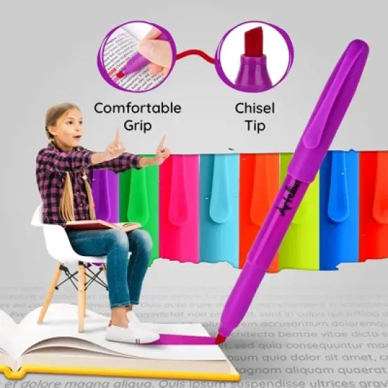 Artellius 104 Pack Highlighters Assorted Colors Bulk Set (8 Bright Colors) - Quick-Dry - Perfect for Classroom, Office, Home image {2}