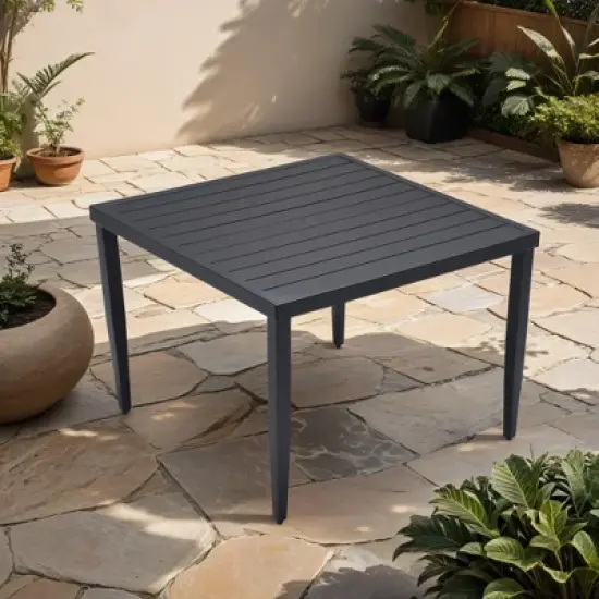 Gulches Outdoor Patio Aluminum 40"x40" Square Dining Table with Tapered Feet & Umbrella Hole, Ember Black image {1}