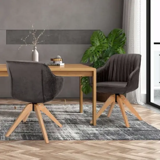 Costway 360degreesSwivel Accent Chair Modern Leathaire Armchair with Beech Wood Legs Brown image {2}