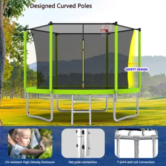 BestParts 8FT Outdoor Trampoline with Safety Enclosure &ndash; Green Heavy-Duty Frame & Basketball Hoop image {5}