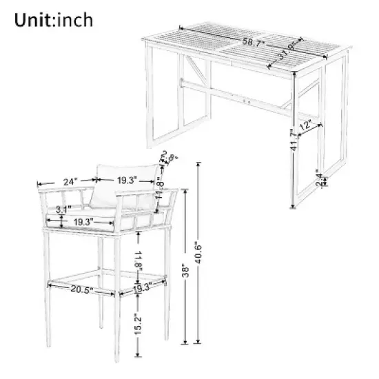 5-Piece Outdoor Dining Set, Patio Bar Sets with Dining Table and High Seat Dining Chairs, Iron Chairs with Foam Cushions&ndash;Cuddlewood image {3}