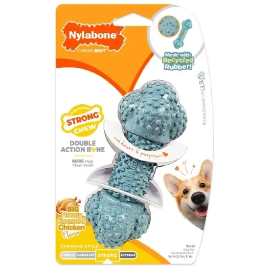 Nylabone Strong Rubber Small Dog Barbell Toy - Blue image {4}