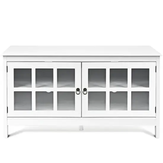 50''TV Stand Modern Wood Storage Console Entertainment Center w/ 2 Doors White image {6}
