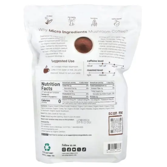 Micro Ingredients Organic Instant Mushroom Coffee, 28 oz (793 g) image {1}
