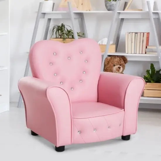 Qaba Kids Sofa Toddler Tufted Upholstered Sofa Chair Princess Couch Furniture with Diamond Decoration for Preschool Child, Pink image {1}