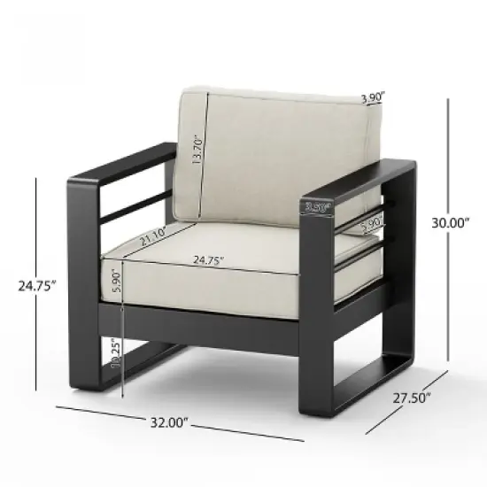 Outdoor Club Chair with Aluminum Frame and Beige Cushions, Modern Lounge Seating for Patio or Balcony-Maison Boucle image {2}