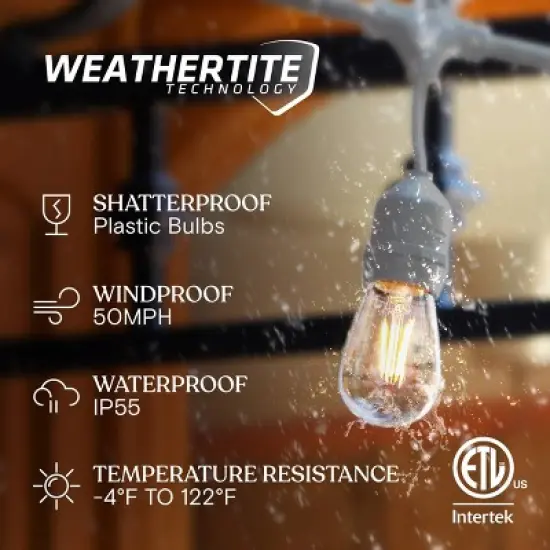 Brightech 15-Bulb LED Ambience Pro 2W 48ft 2700K S14 Indoor Outdoor Plug-in Hanging String Lights Clear Bulb White Wire image {2}