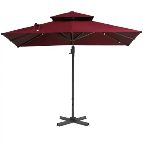 COWLOWN Red 10ft Offset Patio Umbrella with Cross Base, Cantilever Hanging Outdoor Umbrella, 360&iexcl;&atilde; Rotation & Adjustable Tilt for Garden, Poolside image {10}