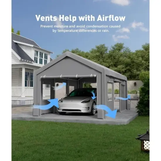 Extra Heavy Duty Carport Sidewalls, PE Waterproof & UV-Resistant Fabric Panels, Universal Fit for 10x20 and 13x20 Foot Carport Frames image {1}