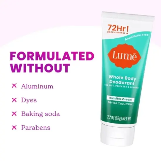 Lume Cream Deodorant Tube - Minted Cucumber - Aluminum-Free 2.2oz image {1}