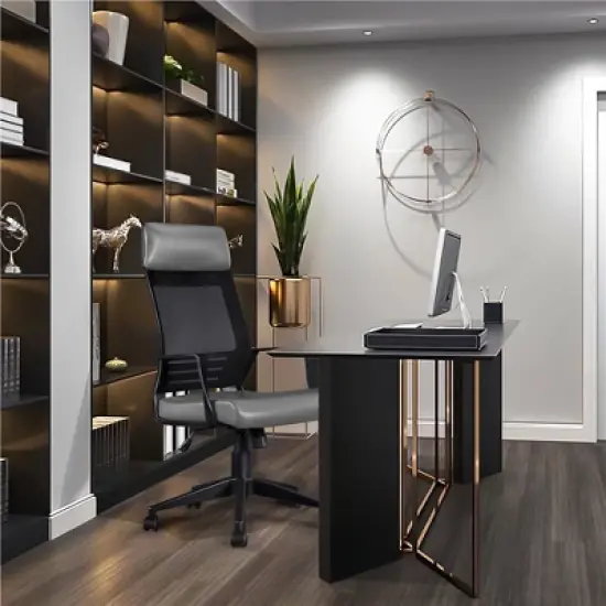 Yaheetech Swivel Office Desk Chair Study Work Chair with Headrest Lumbar Support Rolling Wheels image {6}