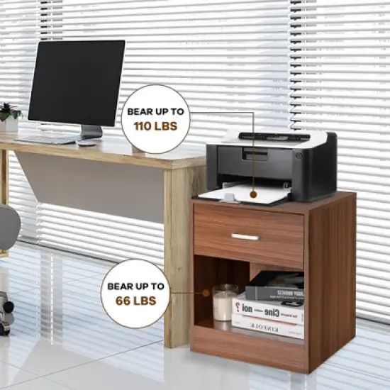 Costway Nightstand with Drawer Storage Cabinet Modern Beside End Table Black\Brown image {3}