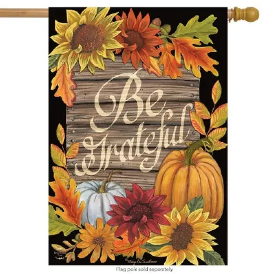 Be Grateful Autumn House Flag Thanksgiving Floral Fall 28" x 40" Briarwood Lane image {1}