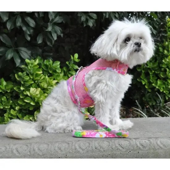 Doggie Design Cool Mesh Hawaiian Floral Dog Harness with Leash - Pink image {3}