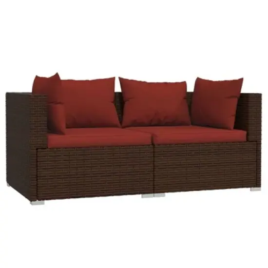 vidaXL 3 Piece Patio Lounge Set with Cushions Brown Poly Rattan image {2}