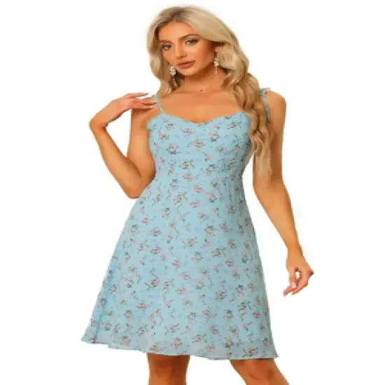 Allegra K Women's Summer Spaghetti Strap Smocked Floral Aline Sundress image {9}