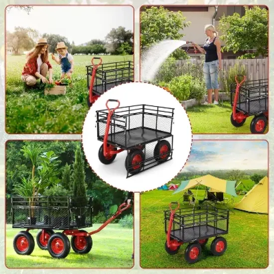 Heavy Duty Metal Garden Cart &ndash; 880 lbs Capacity Utility Wagon with Removable Sides & 10" All-Terrain Wheels, Yard Wagon image {6}
