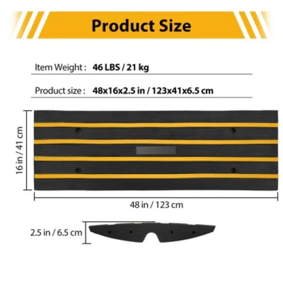 Rubber Driveway Curb Ramps, 15 Ton Capacity Heavy Duty Car Ramp, 2.5 Inch High Curbside Bridge Ramp, 4ft Motorcycle Ramp for Loading Dock Garage image {4}