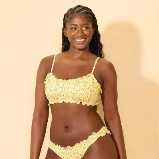 Women's Ruffle Edge Shirred Bralette Bikini Top - Wild Fable&trade; Yellow/Blue Floral image {3}