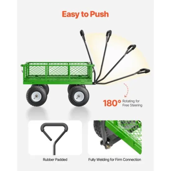 VEVOR 680 Lbs Steel Garden Cart on Wheels, Heavy Duty Garden Wagon Cart Pullable, Metal Outdoor Utility Yard Wagon Carts, Green image {6}