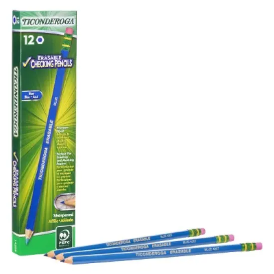 Ticonderoga Erasable Colored Pencils, Blue, 12 Per Pack, 2 Packs image {1}