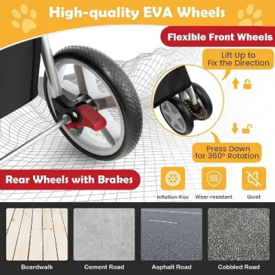 Tangkula 4 Wheels Pet Stroller Folding Cat Dog Stroller W/Storage Basket & Tray Adjustable Canopy All-Terrain EVA Wheels Foldable Cart image {5}