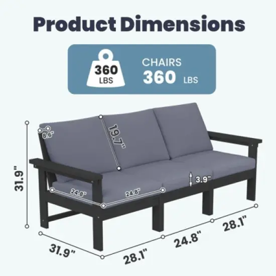 Hyleory 3-Seat Patio Accent Chair With Cushion,HDPE  Patio Sofa With Loose Cushion image {2}