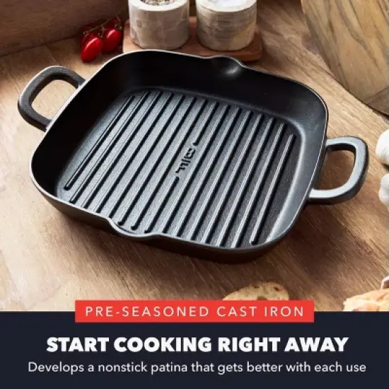 Bobby Flay 11" Cast Iron Square Grill with Dual Handles and Spouts image {1}