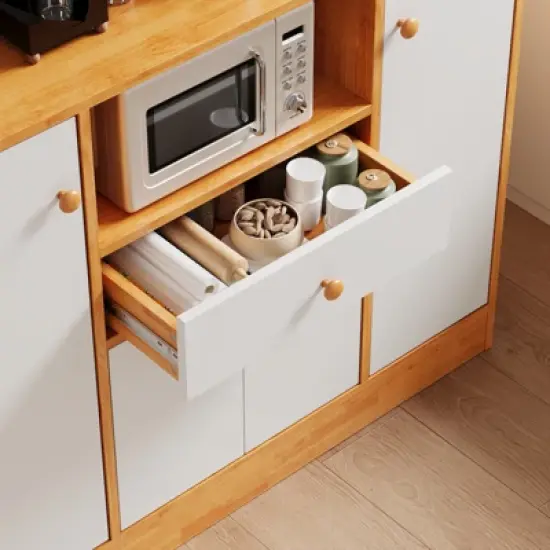 Kitchen Pantry Cabinet with Drawers - Wood Sideboard Buffet with Doors, Adjustable Shelf, Storage Rack, Coffee Bar Station for Kitchen Dining Room image {6}