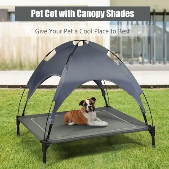 Costway 36'' Portable Elevated Dog Cot Outdoor Cooling Pet Bed w/ Removable Canopy Shade image {3}