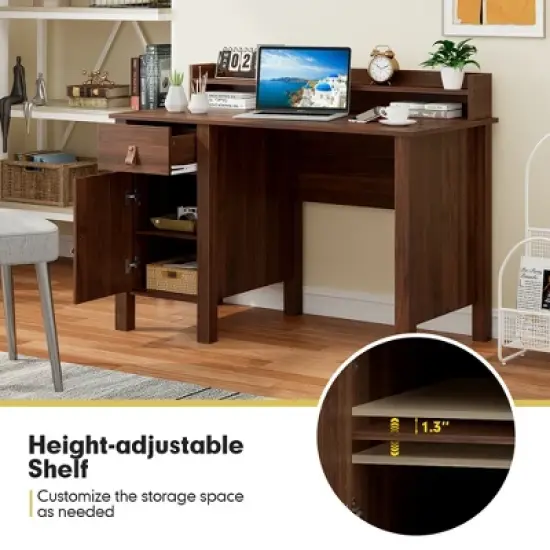 Costway Computer Desk Home Office Writing Workstation w/ Drawer & Hutch image {5}