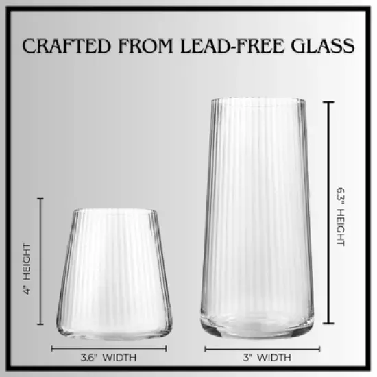 Artland Soho Optic 14.5 oz Double Old Fashion & 17.5oz Highball Glasses, 8-Piece Set, Modern Design Barware Glasses, Elegant Durable & Stylish Bar image {4}