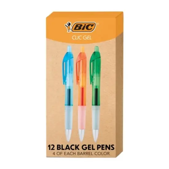BIC Intensity Clic Black Gel Pens, Medium Point (0.7mm), 12-Count Pack, Retractable Gel Pens With Comfortable Grip (Packaging May Vary) image {6}