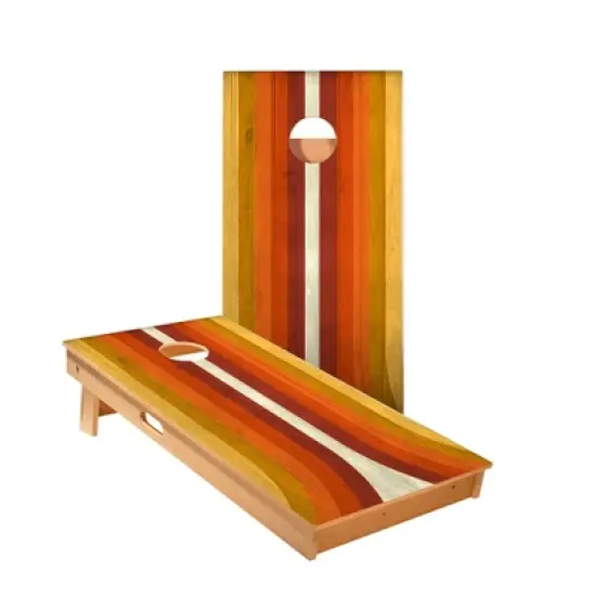 Skip's Garage | Retro Orange Curved Stripes Cornhole Boards - ACA Star Series image {3}