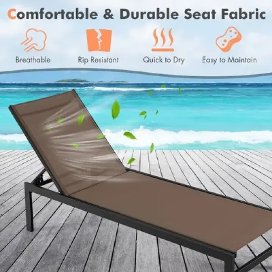 Tangkula Aluminum Patio Chaise Lounge Outdoor Adjustable Lounge Chair W/ 6-Position Backrest image {5}