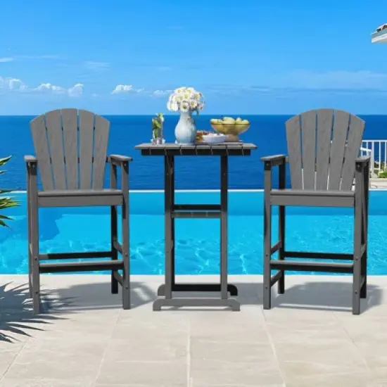 Hyleory 3-Piece HDPE Patio Bar Set with Adirondack Bar Stools - Durable Outdoor Furniture for Stylish Entertaining image {11}