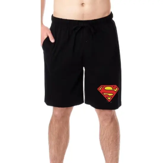 DC Comics Mens' Superman 'S' Logo Icon Character Sleep Pajama Shorts Black image {3}