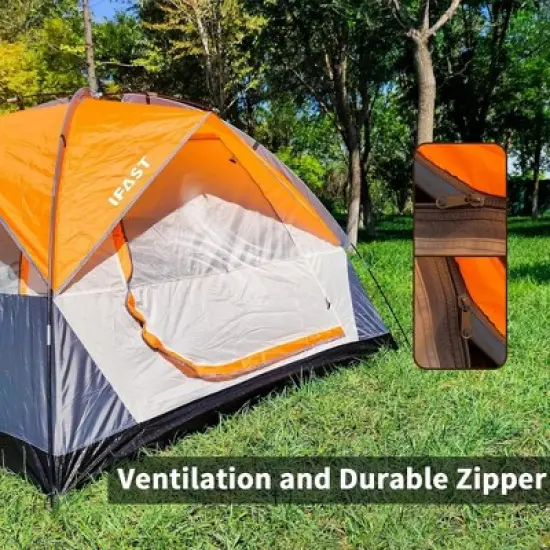 NAYSAYE Camping Tent 4 Person Family Tent Waterproof Windproof Double Layer with Net Window Rain Fly Portable for Camping, Yellow image {4}