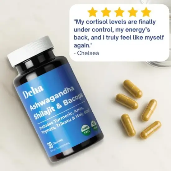 Deha Ashwagandha Shilajit Bacopa Capsules Stress, Energy & Immune Support with Turmeric, Amla & Triphala &ndash; 30 Ct Vegan, Non-GMO image {4}