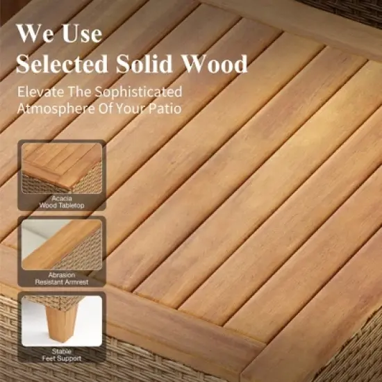 Captiva Designs 3pc Outdoor Patio Wicker Sofa Conversation Set with Wood-top Coffee Table image {3}