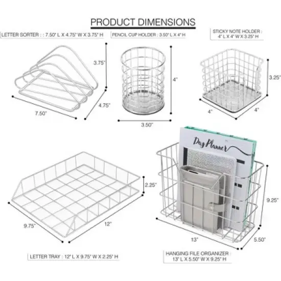 Sorbus Wire Metal 5 in 1 Desk Organizer Set - for office storage and organization image {6}