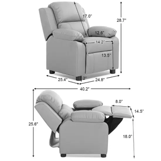 Costway Kids Sofa Deluxe Padded Armchair Recliner Headrest w/ Storage Arms image {7}