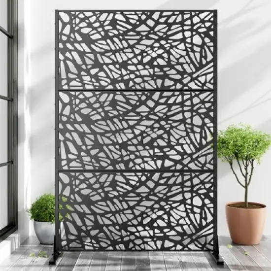 PexFix 72 in. x 47 in. Outdoor Metal Privacy Screen Garden Fence in Web Pattern in Black image {5}