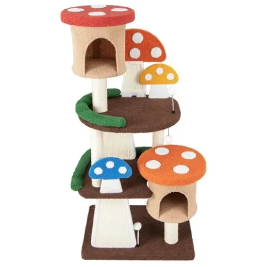 Tangkula Wooden Cat Tree w/ Sisal Scratch Board & Post Padded Perch Hanging Toys Modern image {10}