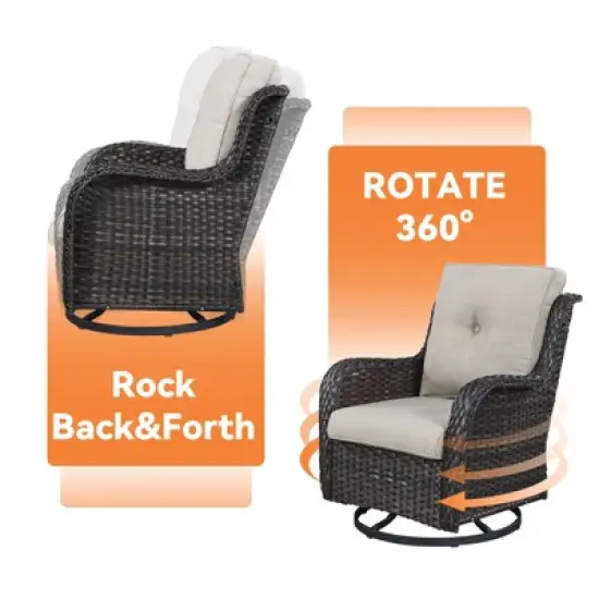 6 Pieces Wicker Patio Furniture Set with Propane Fire Pit Table, All Weather Wicker Patio Set with Square Fire Pit Table and Swivel Patio Chair image {8}