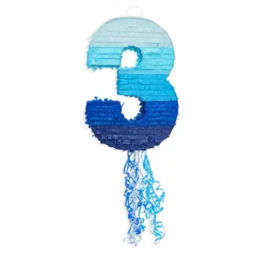 Blue Panda Number 3 Pull String Pinata for Boys 3rd Birthday Party Decorations, Ombre Blue, 16.5 x 11 In image {3}