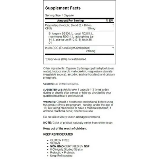 Jarrow Formulas, Inc. Vegan Jarro-Dophilus Plus Fos 3.4 Billion Cfu 100 Veg Capsules image {1}