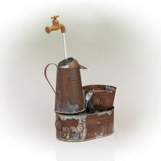 Rustic Invisible Flowing Spout Watering Can Fountain - Alpine Corporation image {3}